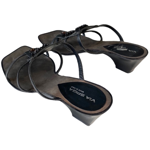 Via Spiga 𑁍 Beaded Metallic Flower Leather Sandals 𑁍 Black + Bronze Beads 𑁍 8 - Picture 8 of 15